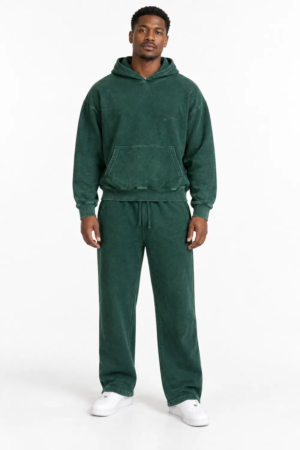 Hunter Green Acid Wash Hoodie Set