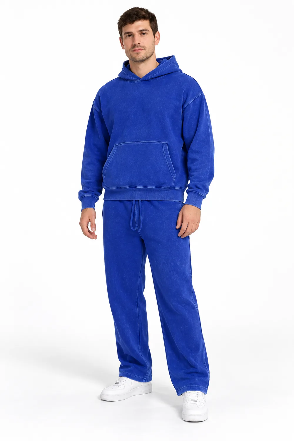 Royal Blue Acid Wash Hoodie Set