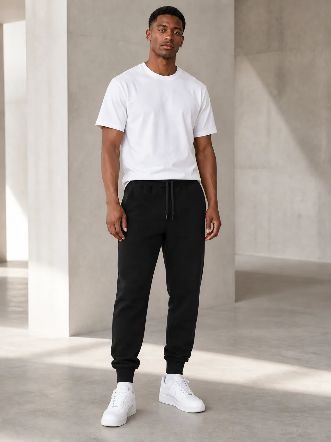 Black Basic Fleece Jogger Sweatpants