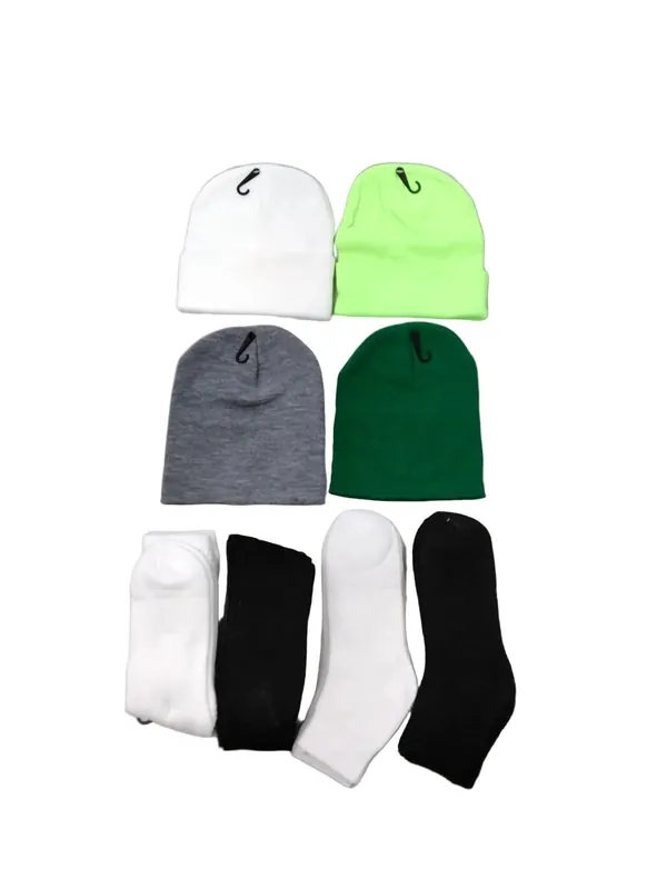 Beanies and socks in various colors