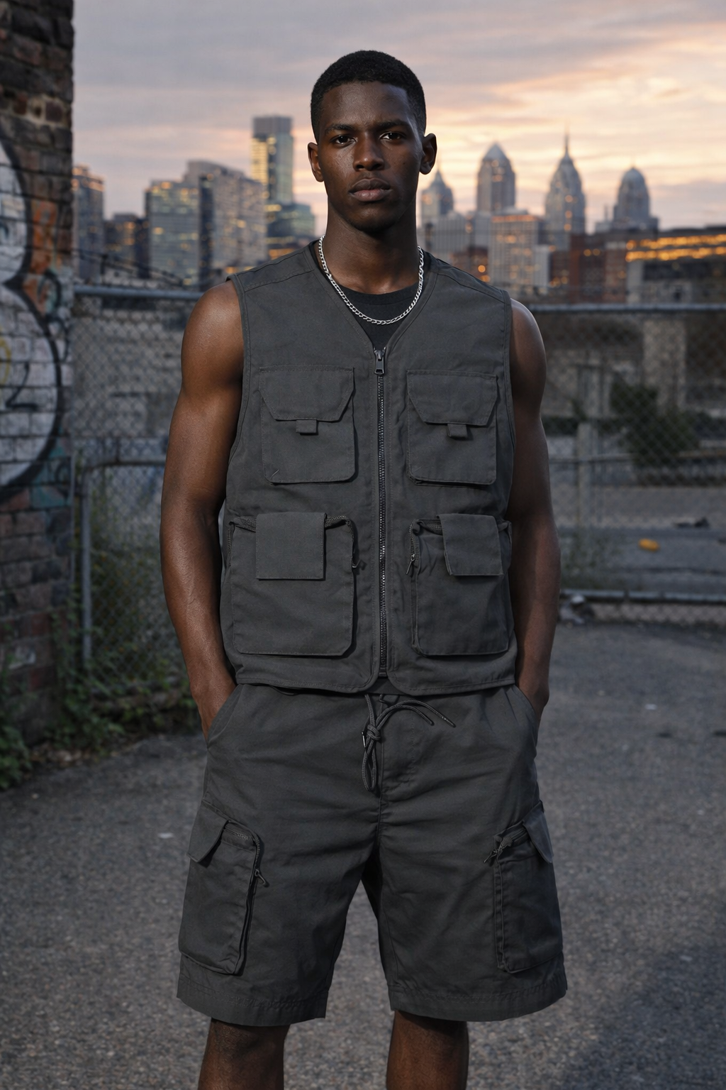 Khaki Cargo Pocket Poly Vest