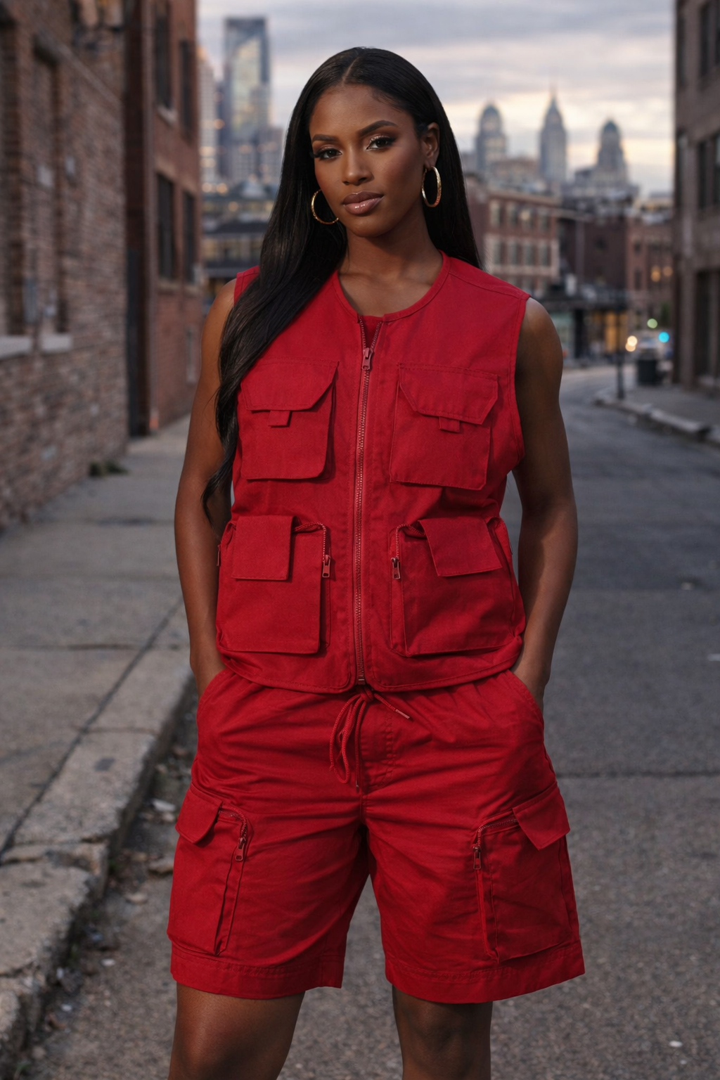 Red Cargo Pocket Poly Vest