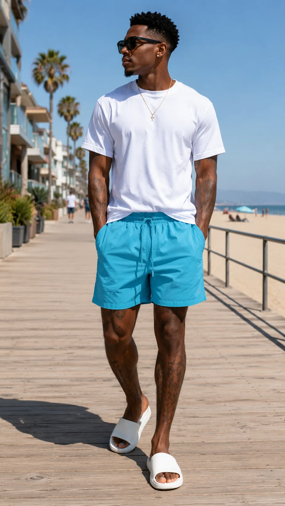 Aqua Crinkle Nylon Shorts