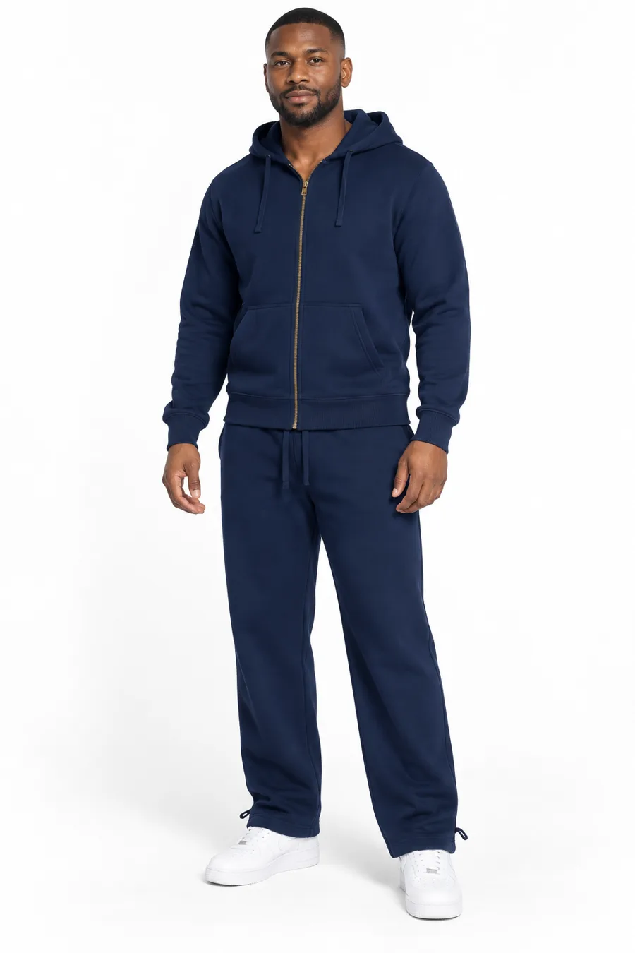 Navy heavy fleece zip hoodie and sweatpants set - model
