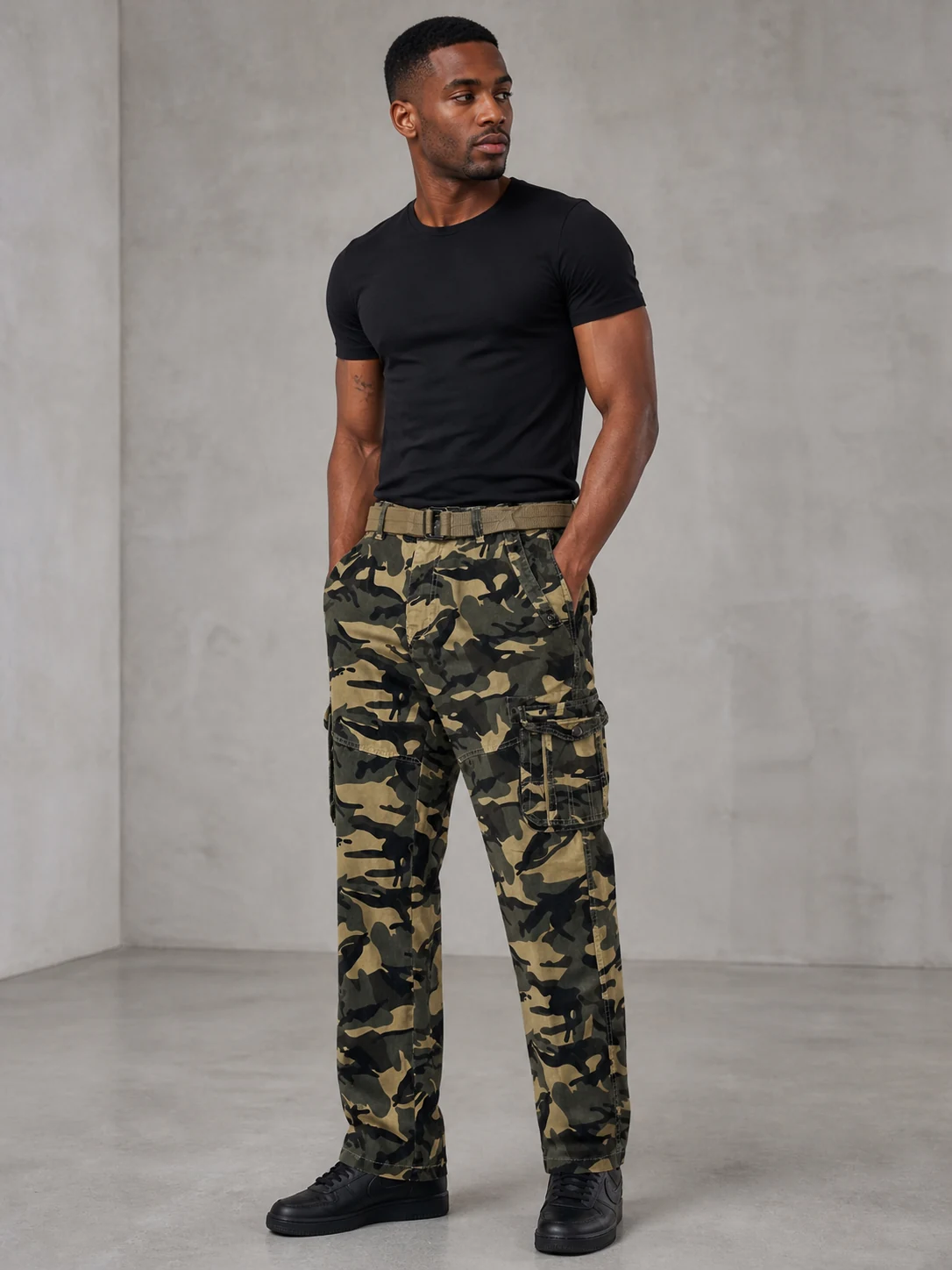 Camo Heavyweight Cargo Pants with belt