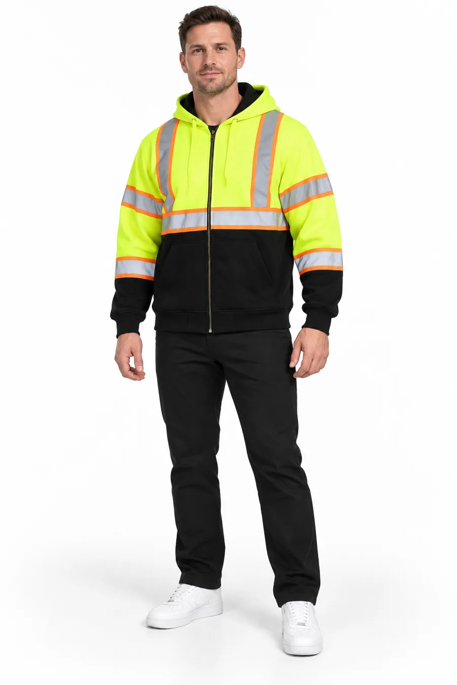Lime hi-vis zip hoodie - model