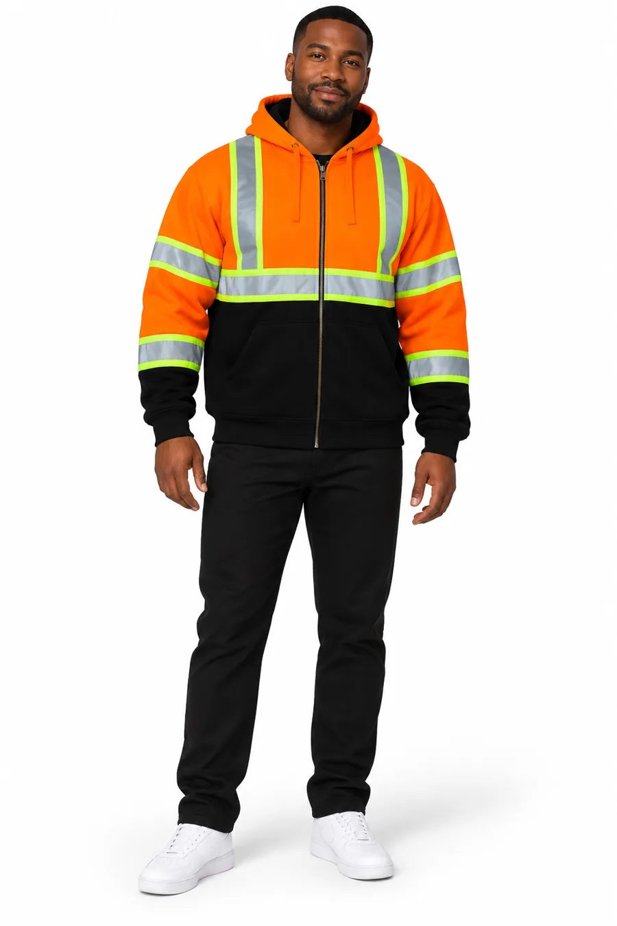Orange hi-vis zip hoodie - model