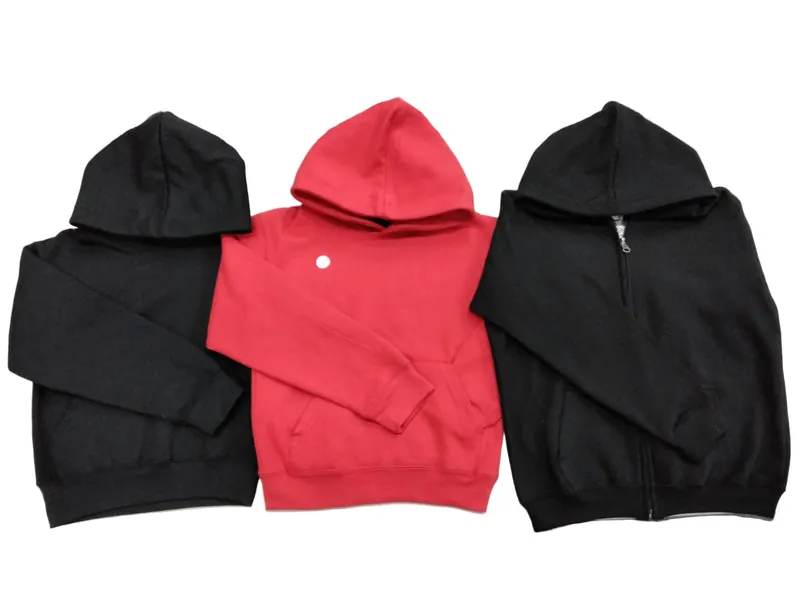 Black and red hoodies with zip-up