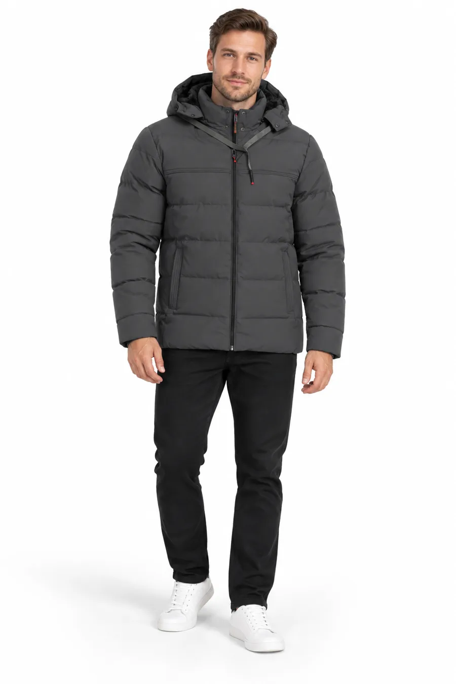 Charcoal puffer jacket - model