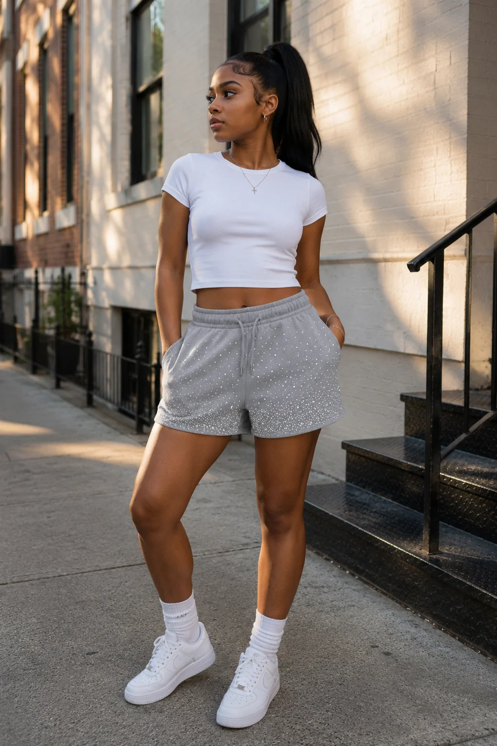 Charcoal Rhinestone French Terry Shorts