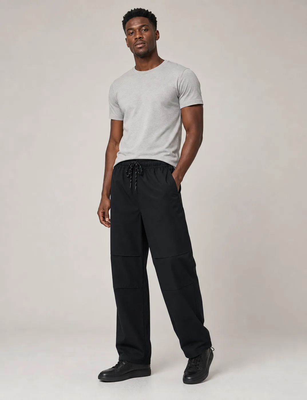 Black Ripstop Nylon Straight Fit Pants