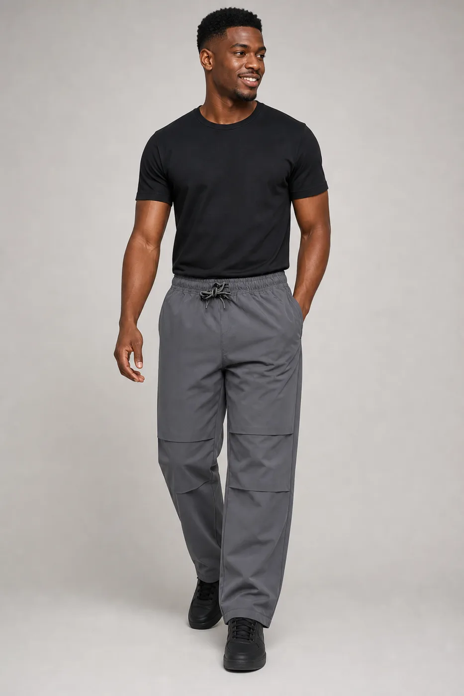 Grey Ripstop Nylon Straight Fit Pants
