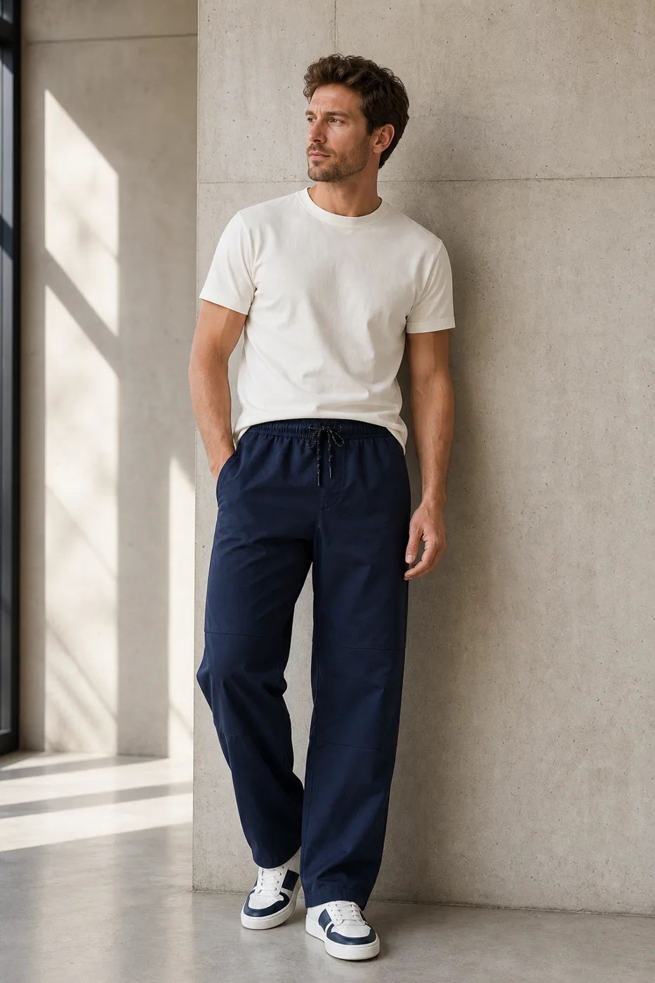 Navy Ripstop Nylon Straight Fit Pants
