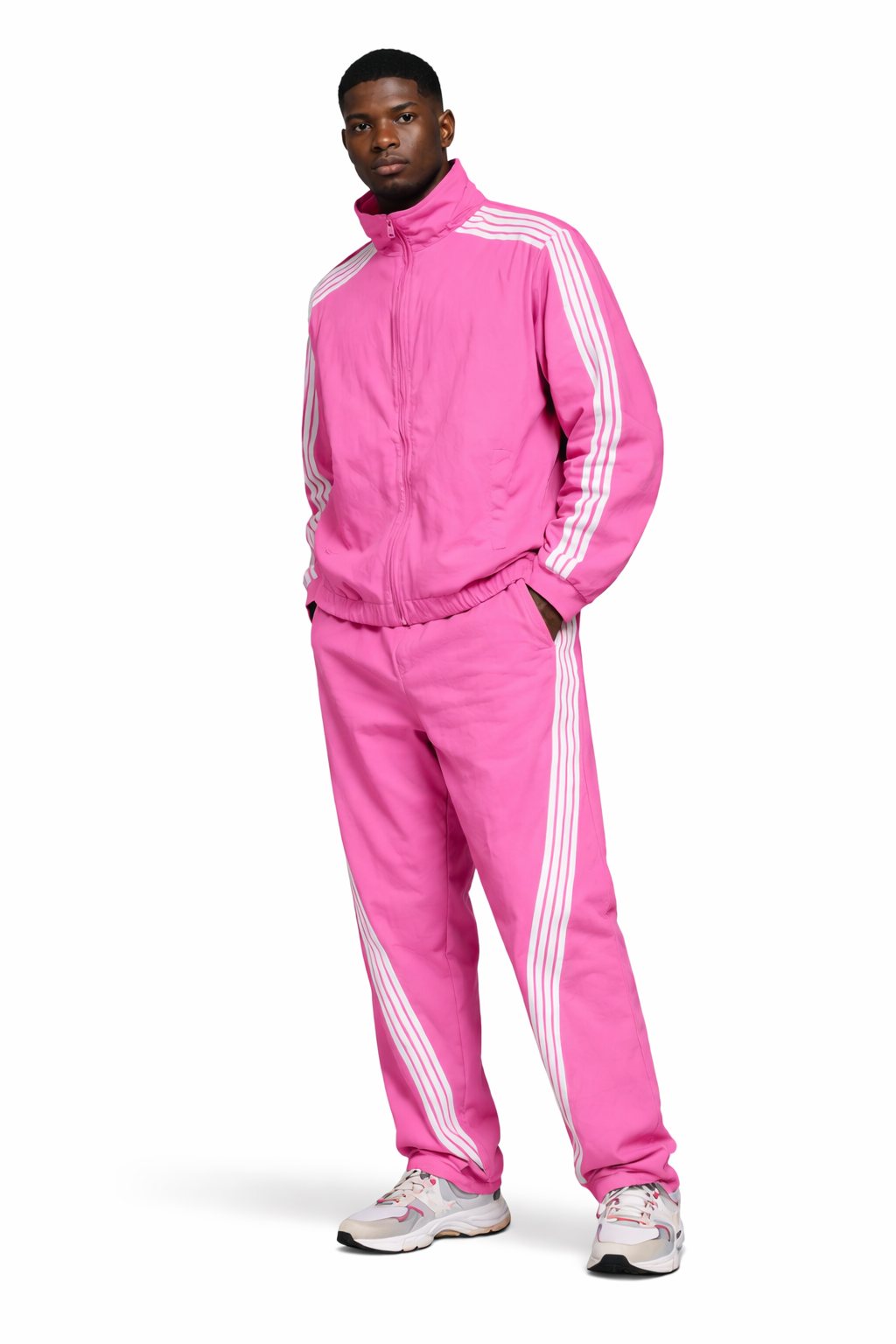 Pink stripe track suit