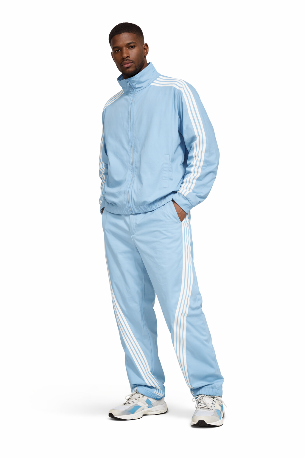 Sky blue stripe track suit
