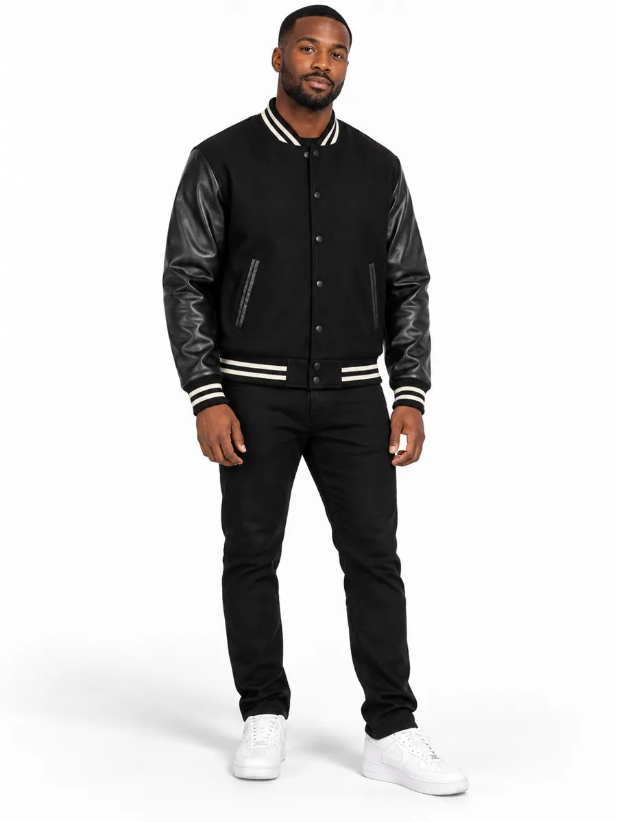 Black varsity jacket - model