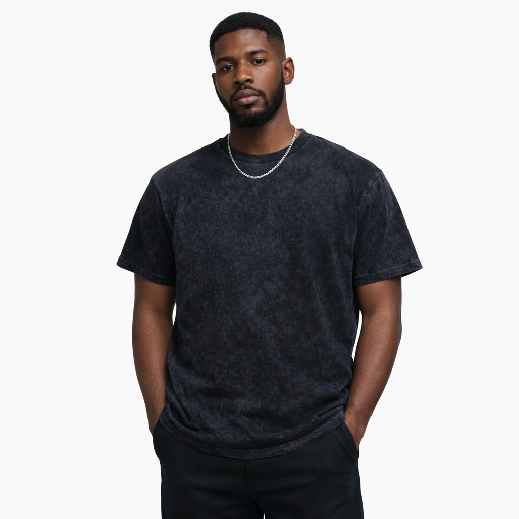 Black Acid Wash Drop Shoulder Tee
