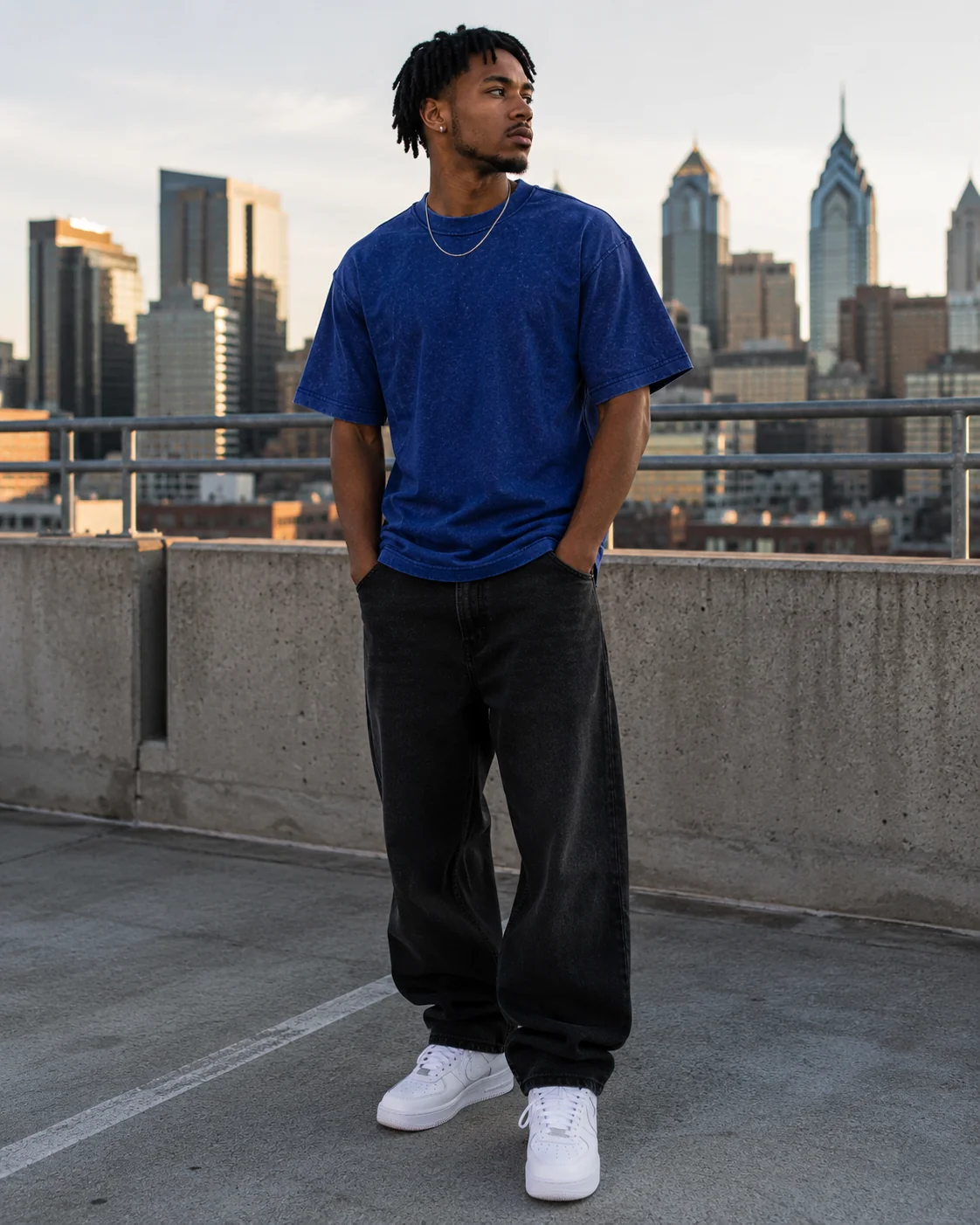 Royal Blue Wash Drop Shoulder Tee
